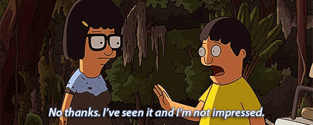 bob and tina from bob 's burgers are talking to each other in a cartoon .