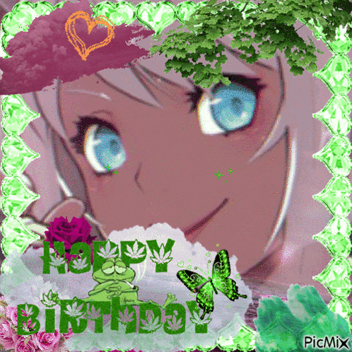 a picture of a girl with blue eyes and the words happy birthday on the bottom