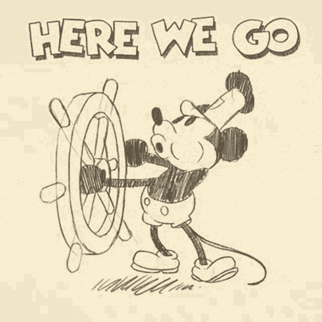 Mickey Steamboat Willie GIF - Mickey Steamboat Willie Here We Go GIFs