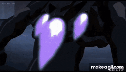 a robot with a purple heart coming out of its chest .