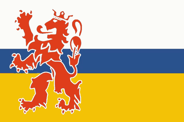 a red and white lion with a crown on its head