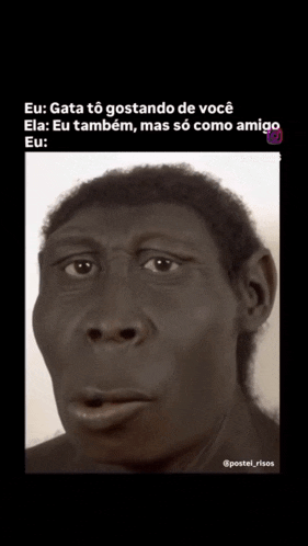 a picture of a monkey with a caption that says eu gata to gostando de você ela eu também mas so como amigo