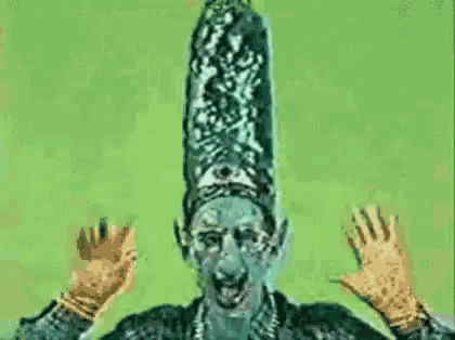a man with a crown on his head and a plaid shirt is smiling and looking at the camera .