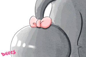 a drawing of a gray elephant with a pink bow and the word diives below it