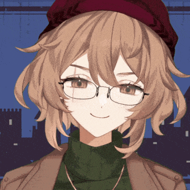 a girl with glasses and a red hat is smiling