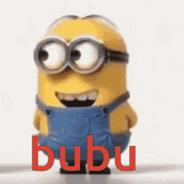 a picture of a minion with the word bubu in red