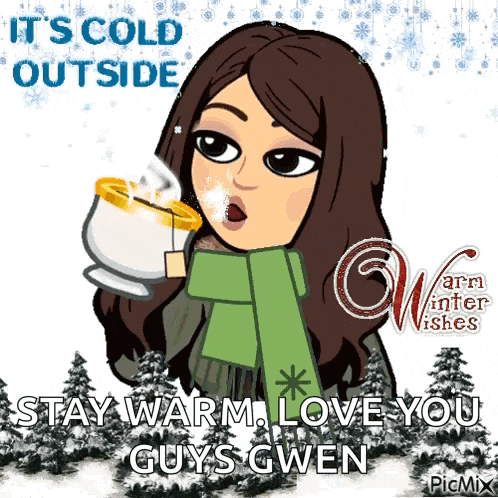 a cartoon of a woman drinking a cup of hot chocolate
