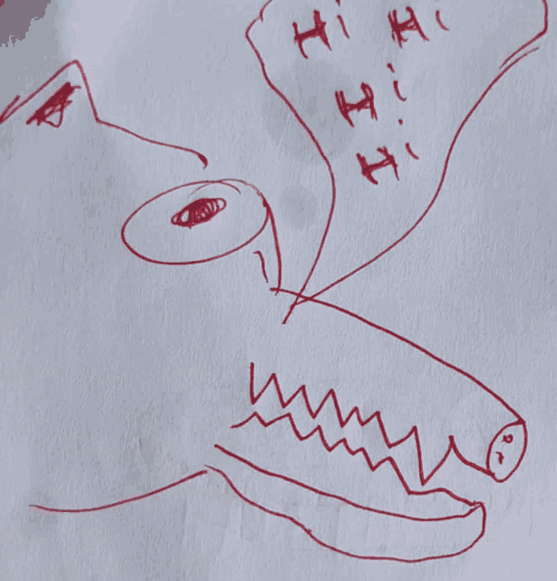 a drawing of a face with a speech bubble that says hi hi