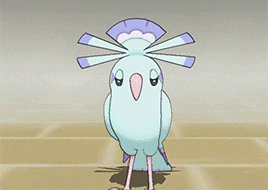 a cartoon bird with a fan on its head is standing on the floor