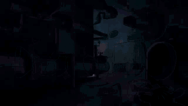a cartoon mickey mouse is standing in a room with pipes and smoke coming out of it .