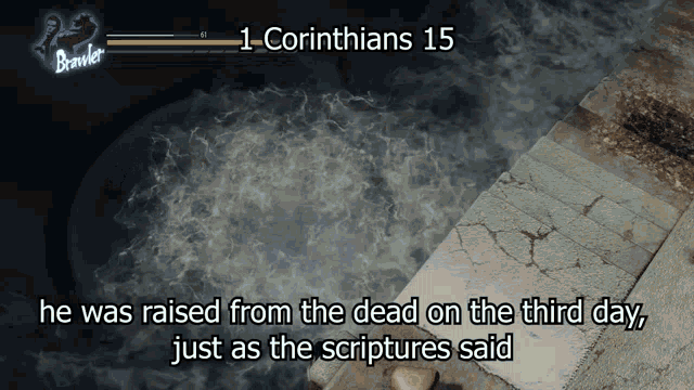 a bible verse from corinthians 15 is displayed