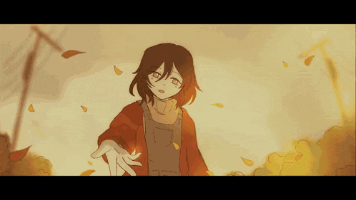 a drawing of a girl in a red jacket reaching out towards the sun