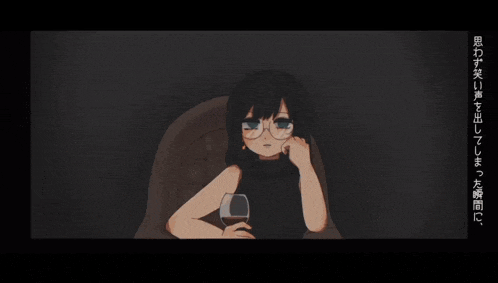 a cartoon of a girl with glasses and a glass of wine