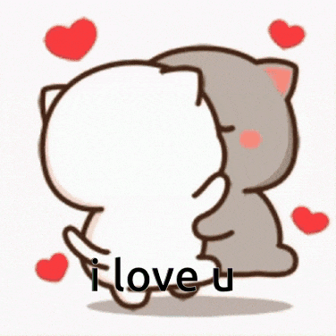 a cartoon of two cats hugging each other with the words i love u written on the bottom