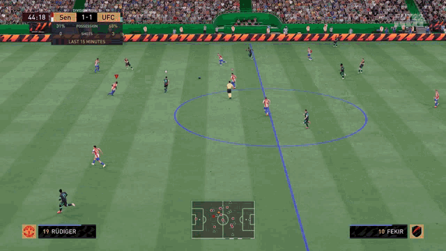 a soccer game between sen and ufc with the score 1-0