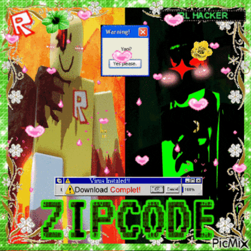 a picture of a computer screen with the words zipcode in green