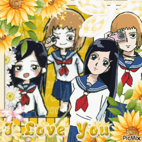 a picture of a group of girls with the words i love you
