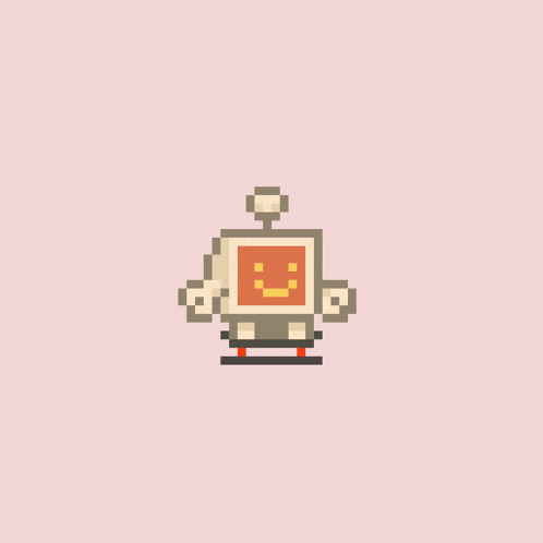 a pixel art drawing of a robot with a red face
