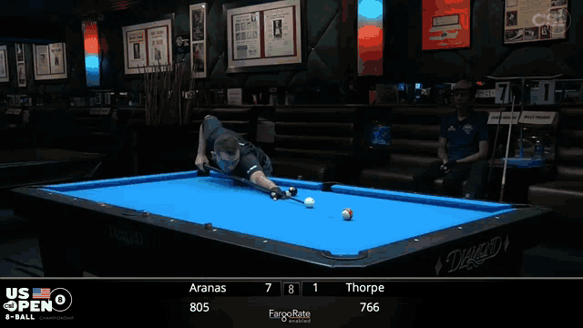 aranas and thorpe are playing pool in the us open 8 ball