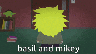 a cartoon character with the words basil and mikey written below him