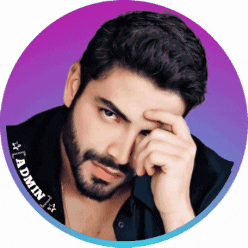a man with a beard is in a purple and blue circle with the word admin on it