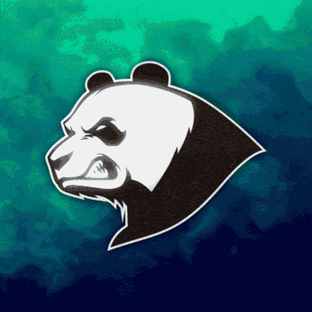 a panda bear 's head is shown on a blue and green background