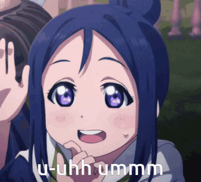 a picture of a girl with purple eyes and the words u-uhh ummm on the bottom