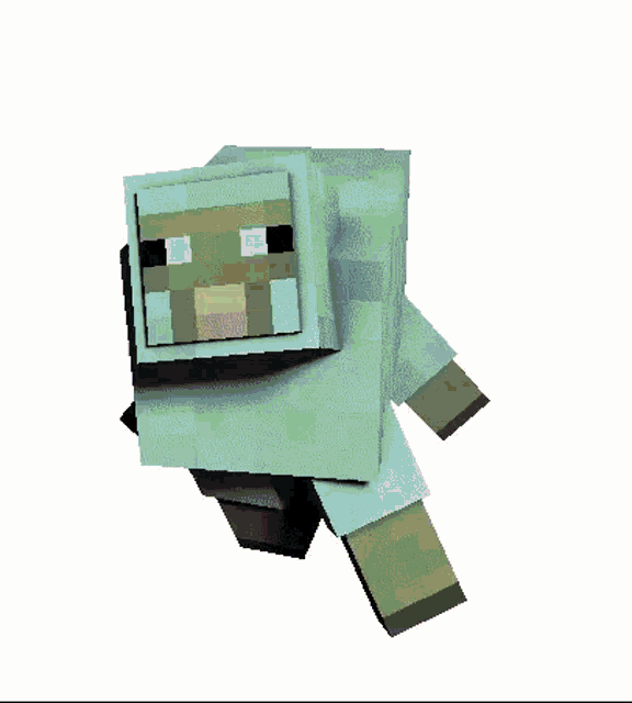 a 3d rendering of a minecraft character flying through the air .