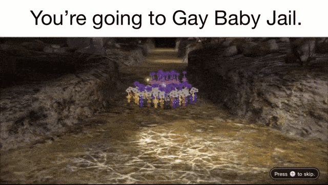 a screenshot of a video game with the words you 're going to gay baby jail