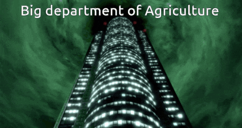a poster for the big department of agriculture shows a tall building