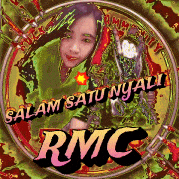 a logo for rmc with a girl in the middle