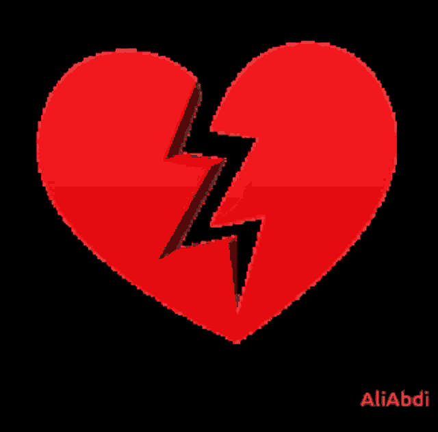 a red broken heart with a lightning bolt in the middle