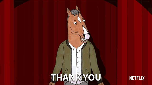 a cartoon horse says " oh wow thank you "