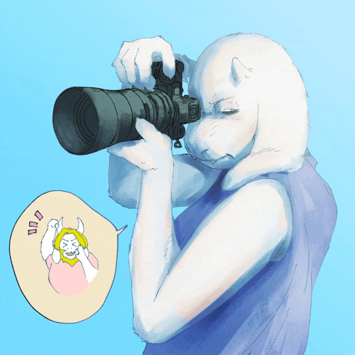 a drawing of a white furry animal taking a picture