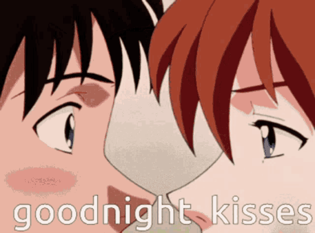 a cartoon of a man and woman kissing with the words goodnight kisses above them