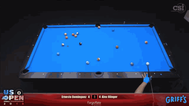 a pool table with a scoreboard that says griffs