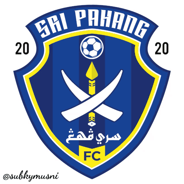a blue and yellow shield with a soccer ball and the number 20 on it