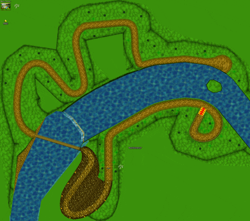 a computer screen shows a river surrounded by trees and grass