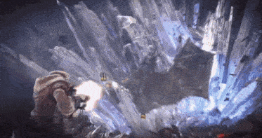 a man is shooting a gun at a monster in a video game while a dragon is flying through the air .