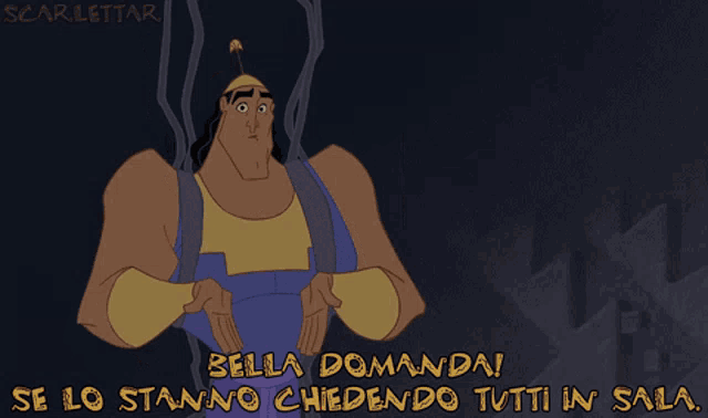 a cartoon of a man standing in front of a map with the caption bella domanda se lo stanno chiedendo tutti in sala