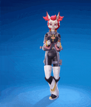 a cartoon character with red hair is holding a sword