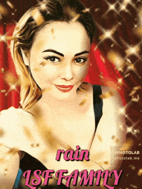 a picture of a woman with the words rain lsf family on it