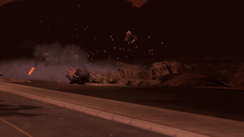a video game screen shows a explosion with a lot of sparks
