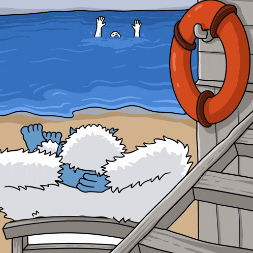a cartoon shows a life preserver on the beach
