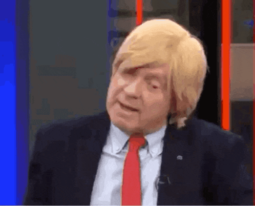 a man in a suit and tie with a wig on his head .