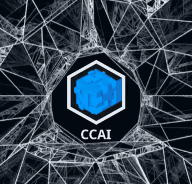 a logo for ccai with a blue cube inside of it