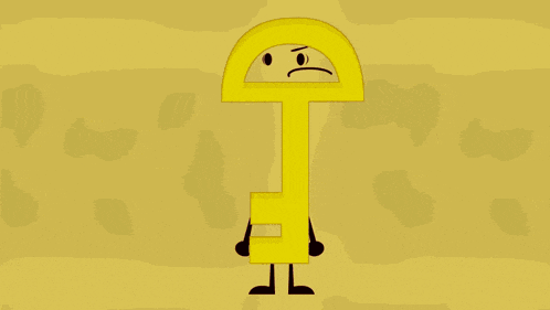a cartoon drawing of a key with an angry face on it