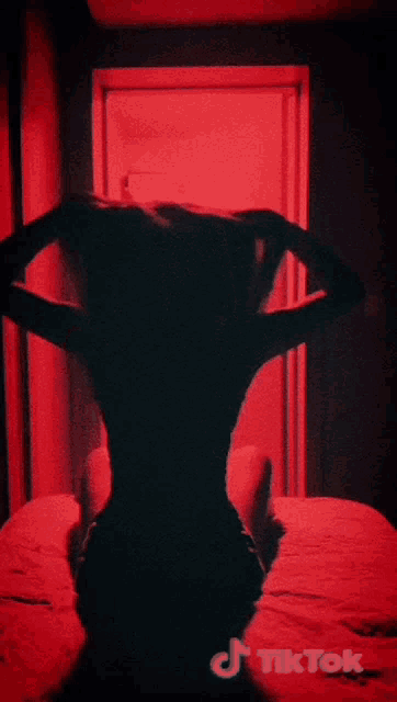 a woman is laying on a bed in a dark room with tiktok written on the bottom right