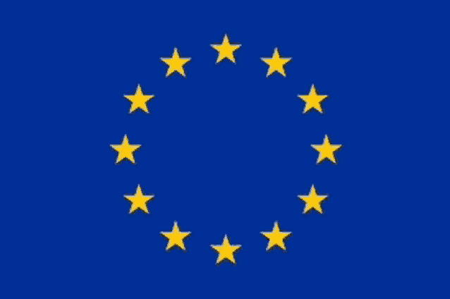 a blue background with a circle of yellow stars on it