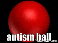 a red ball with the words " autism ball " on it
